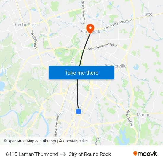 8415 Lamar/Thurmond to City of Round Rock map