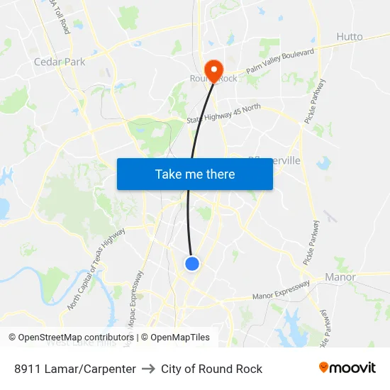 8911 Lamar/Carpenter to City of Round Rock map