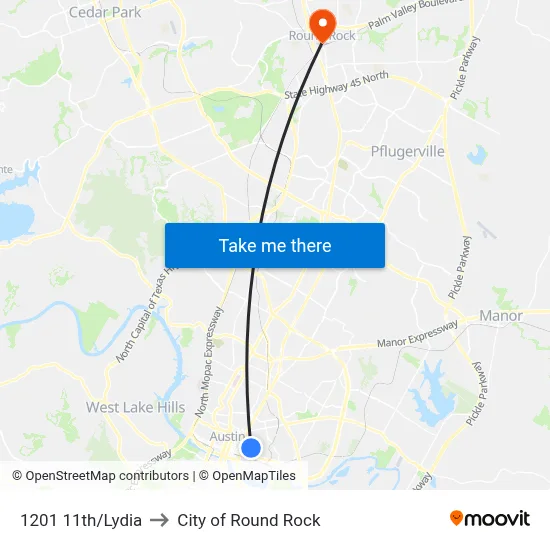 1201 11th/Lydia to City of Round Rock map