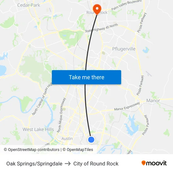 Oak Springs/Springdale to City of Round Rock map
