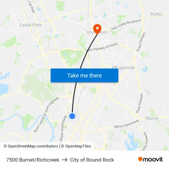 7500 Burnet/Richcreek to City of Round Rock map