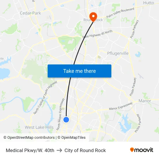 Medical Pkwy/W. 40th to City of Round Rock map