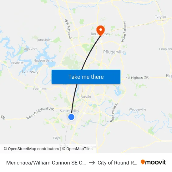 Menchaca/William Cannon SE Corner to City of Round Rock map