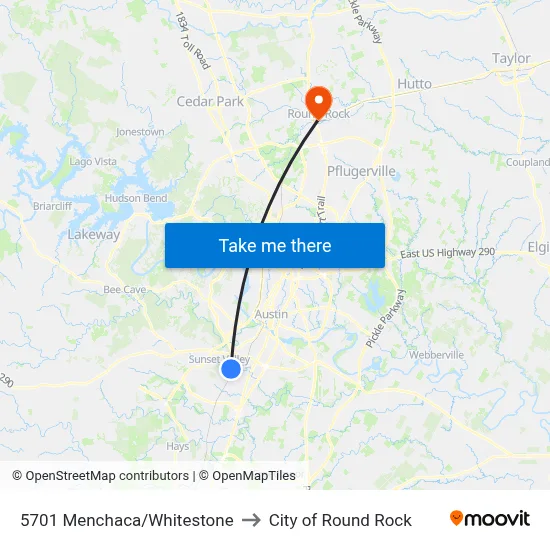 5701 Menchaca/Whitestone to City of Round Rock map