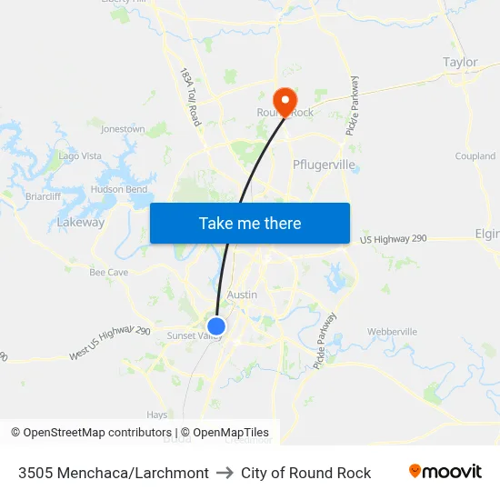 3505 Menchaca/Larchmont to City of Round Rock map