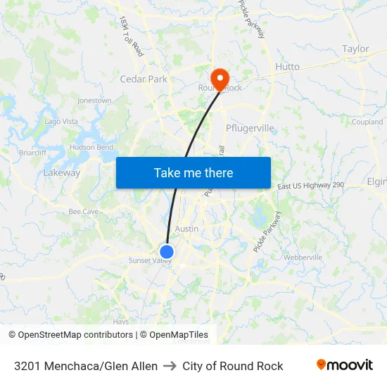 3201 Menchaca/Glen Allen to City of Round Rock map