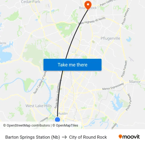 Barton Springs Station (Nb) to City of Round Rock map