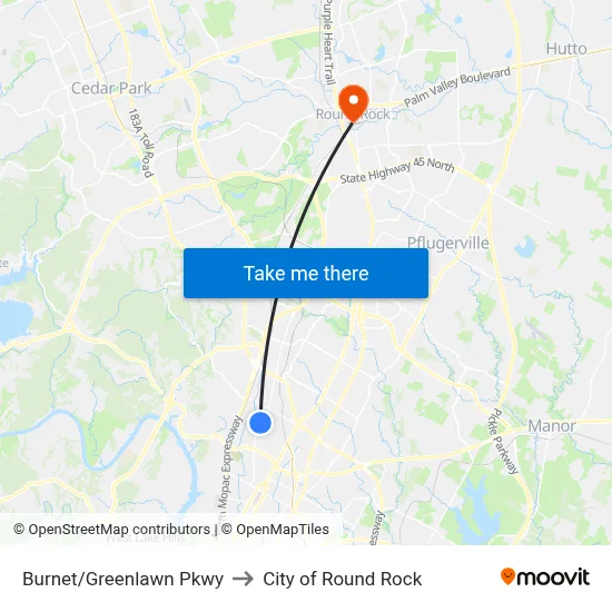 Burnet/Greenlawn Pkwy to City of Round Rock map