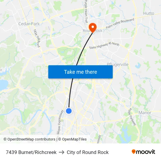 7439 Burnet/Richcreek to City of Round Rock map
