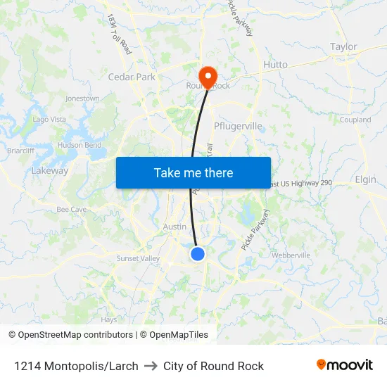 1214 Montopolis/Larch to City of Round Rock map