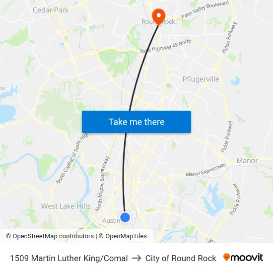 1509 Martin Luther King/Comal to City of Round Rock map