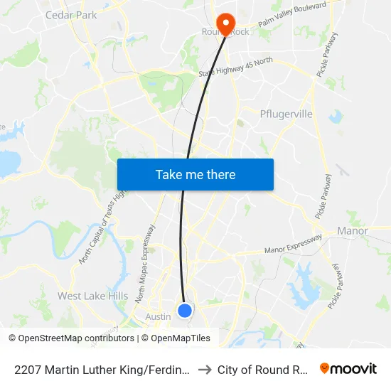 2207 Martin Luther King/Ferdinand to City of Round Rock map