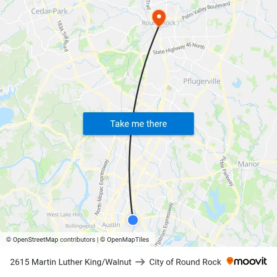 2615 Martin Luther King/Walnut to City of Round Rock map
