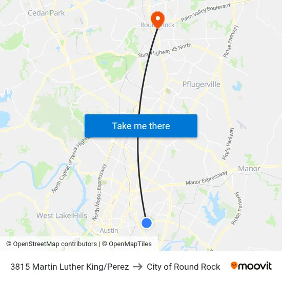 3815 Martin Luther King/Perez to City of Round Rock map