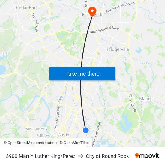 3900 Martin Luther King/Perez to City of Round Rock map