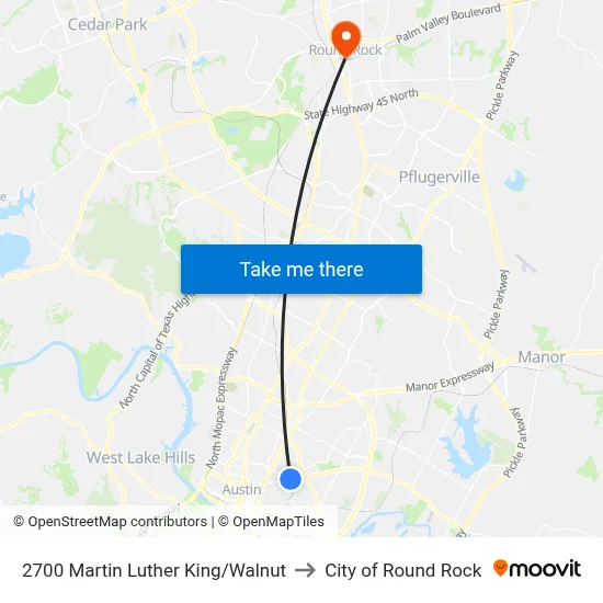 2700 Martin Luther King/Walnut to City of Round Rock map