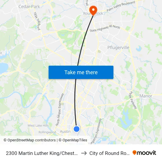 2300 Martin Luther King/Chestnut to City of Round Rock map