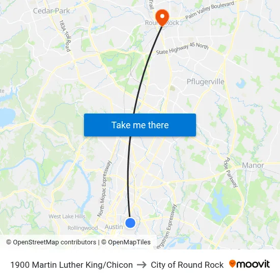 1900 Martin Luther King/Chicon to City of Round Rock map