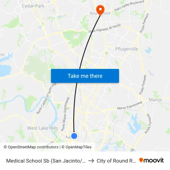 Medical School Sb (San Jacinto/17th) to City of Round Rock map