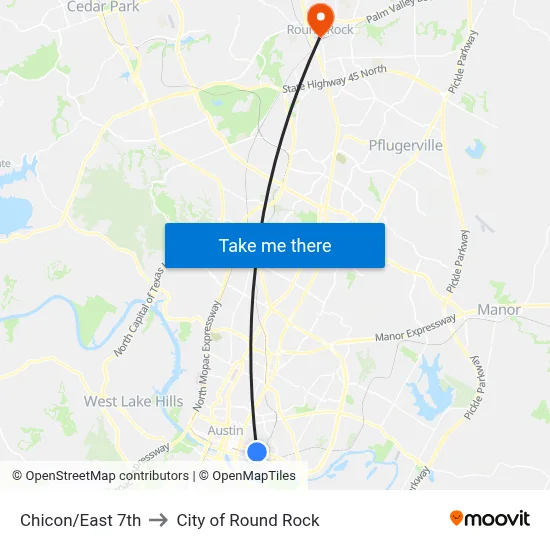 Chicon/East 7th to City of Round Rock map