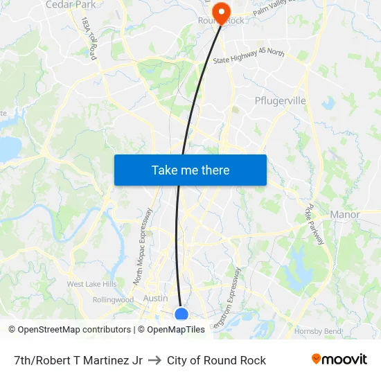 7th/Robert T Martinez Jr to City of Round Rock map