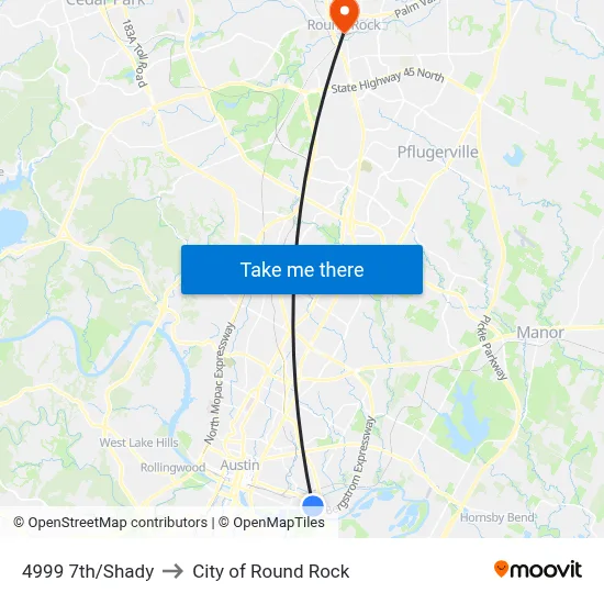 4999 7th/Shady to City of Round Rock map