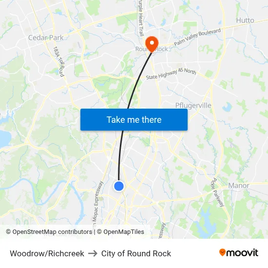 Woodrow/Richcreek to City of Round Rock map