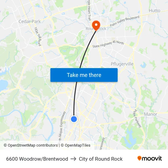 6600 Woodrow/Brentwood to City of Round Rock map
