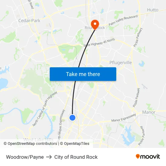 Woodrow/Payne to City of Round Rock map