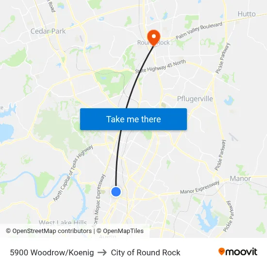 5900 Woodrow/Koenig to City of Round Rock map