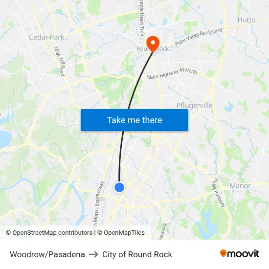 Woodrow/Pasadena to City of Round Rock map