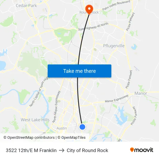 3522 12th/E M Franklin to City of Round Rock map