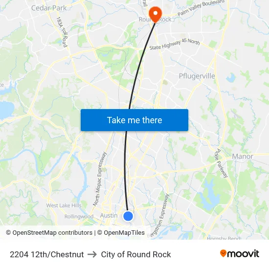 2204 12th/Chestnut to City of Round Rock map