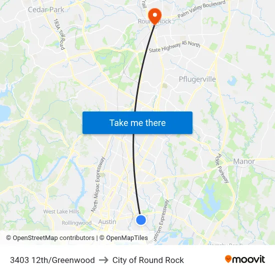 3403 12th/Greenwood to City of Round Rock map