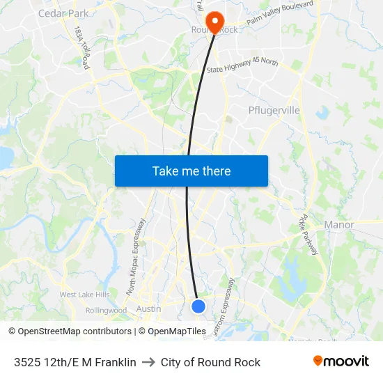3525 12th/E M Franklin to City of Round Rock map