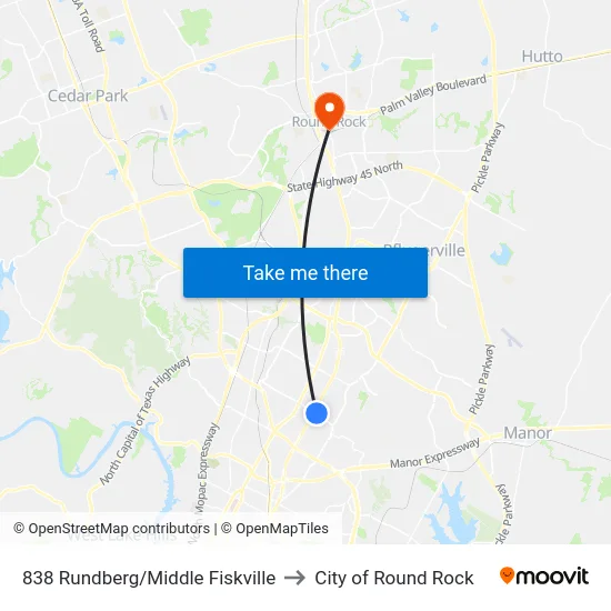 838 Rundberg/Middle Fiskville to City of Round Rock map