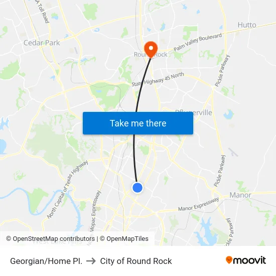 Georgian/Home Pl. to City of Round Rock map