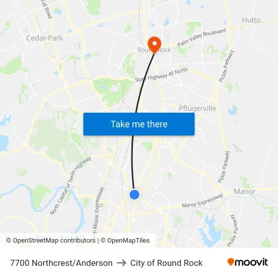 7700 Northcrest/Anderson to City of Round Rock map