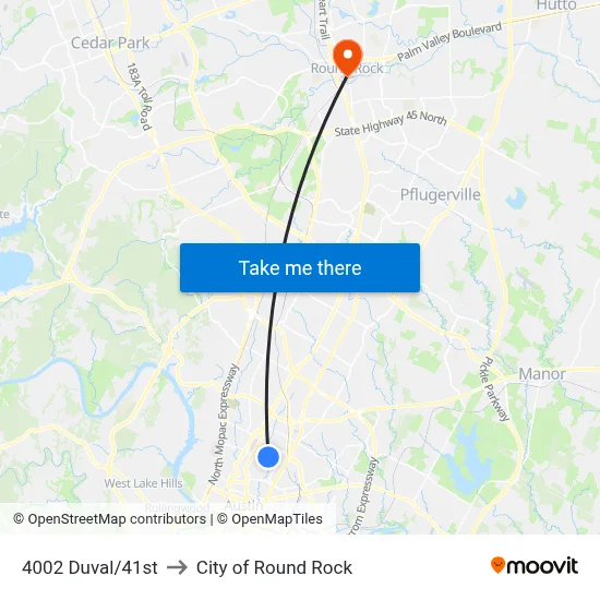 4002 Duval/41st to City of Round Rock map