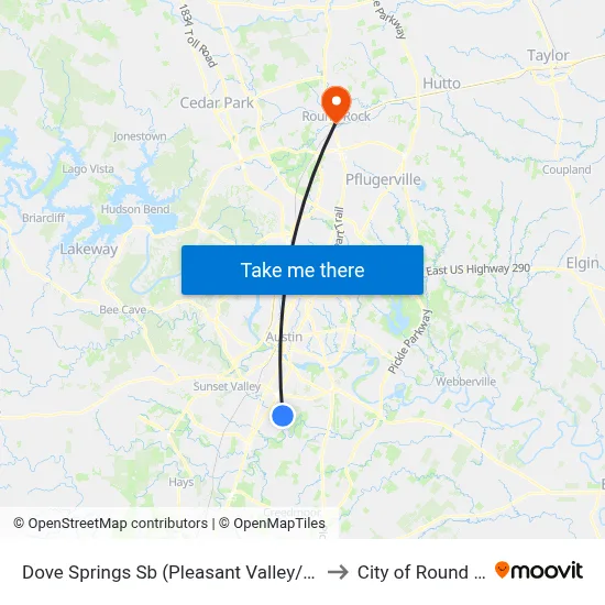 Dove Springs Sb (Pleasant Valley/Stassney) to City of Round Rock map