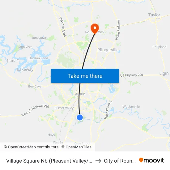 Village Square Nb (Pleasant Valley/Village Square) to City of Round Rock map