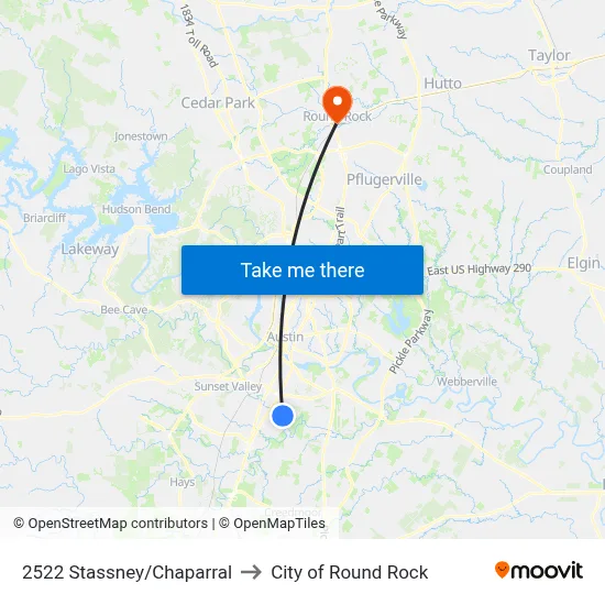 2522 Stassney/Chaparral to City of Round Rock map
