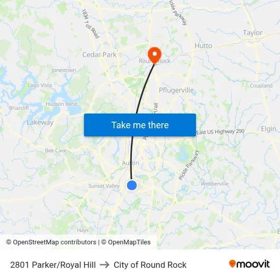 2801 Parker/Royal Hill to City of Round Rock map