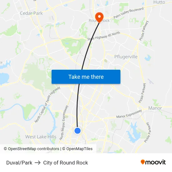 Duval/Park to City of Round Rock map