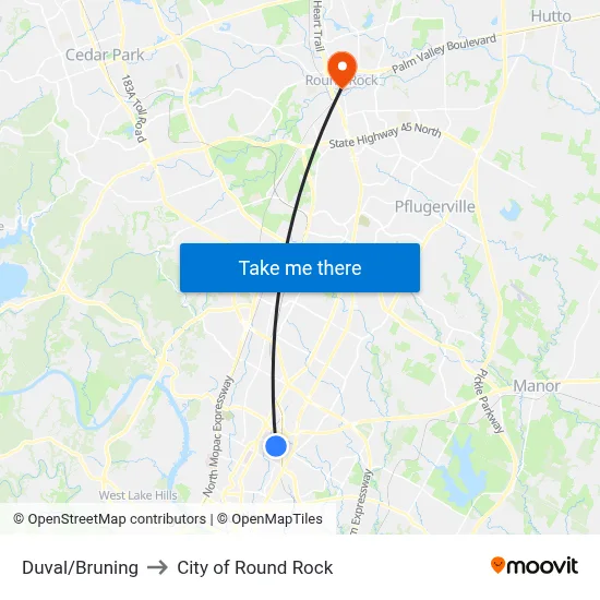 Duval/Bruning to City of Round Rock map