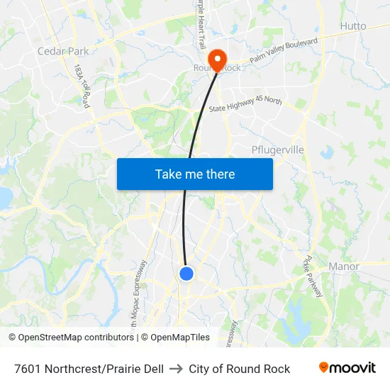7601 Northcrest/Prairie Dell to City of Round Rock map