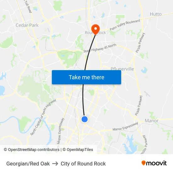 Georgian/Red Oak to City of Round Rock map