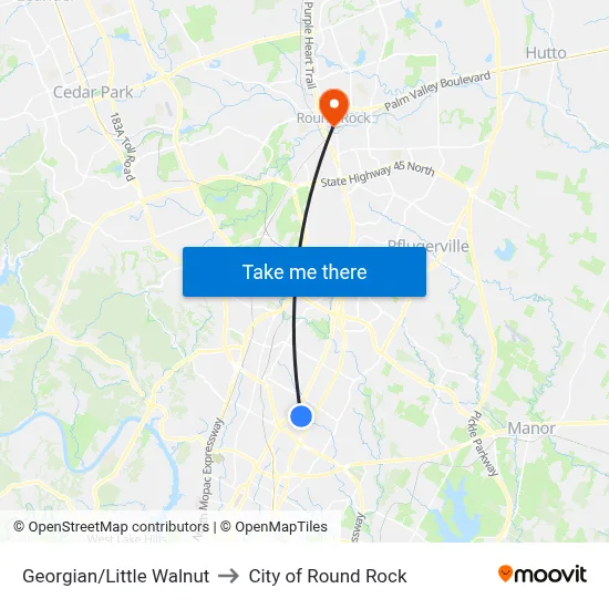 Georgian/Little Walnut to City of Round Rock map