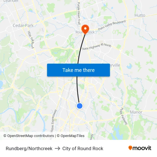 Rundberg/Northcreek to City of Round Rock map