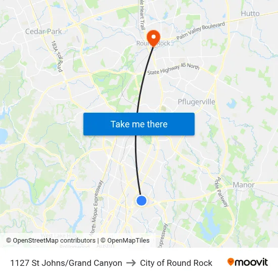 1127 St Johns/Grand Canyon to City of Round Rock map